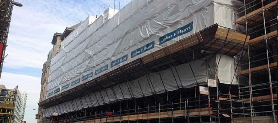 80 Fenchurch Street, London - street view of site with John F Hunt branded sheeting on building