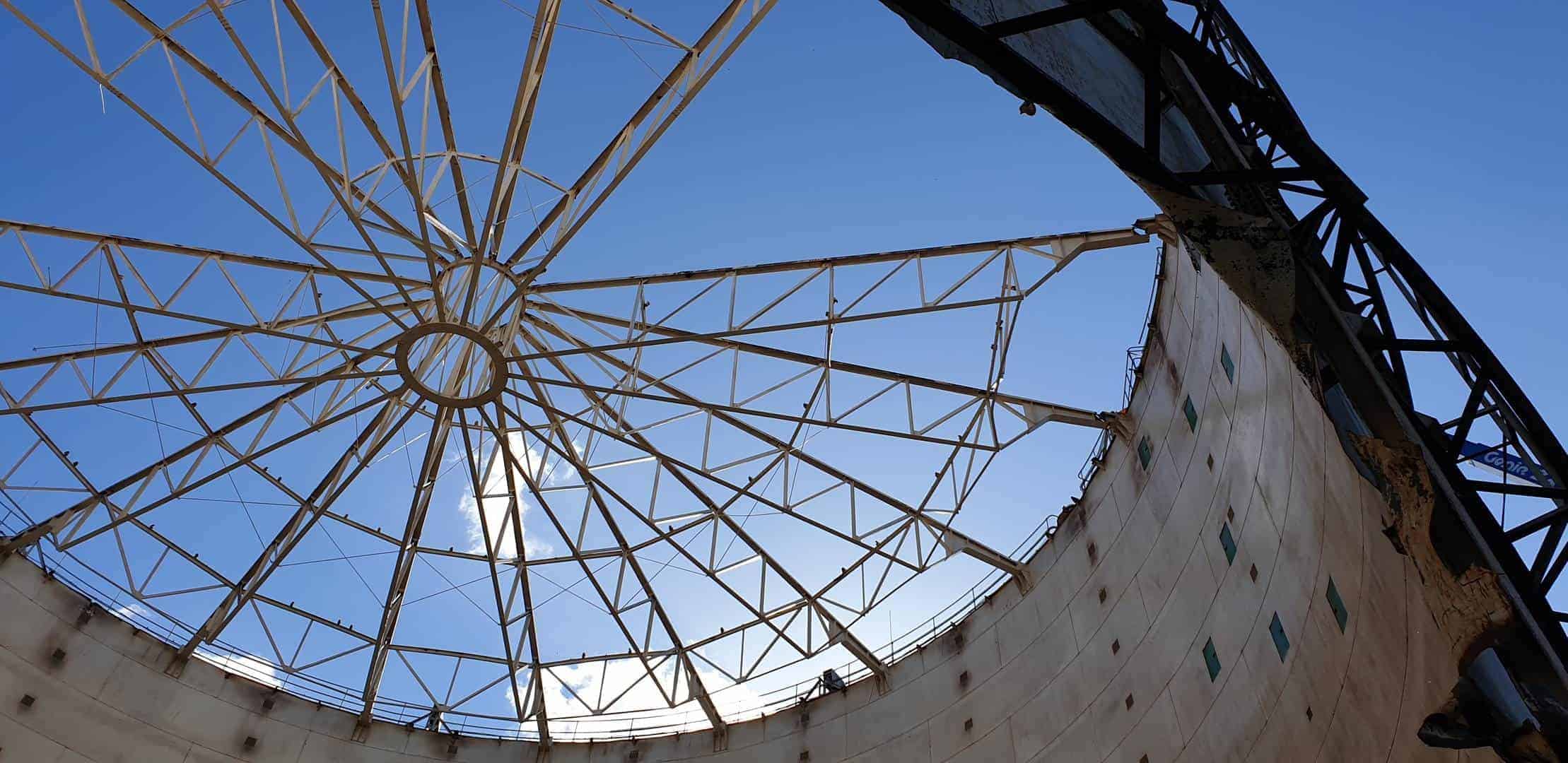 Oxted Gas holder - roof off during demolition