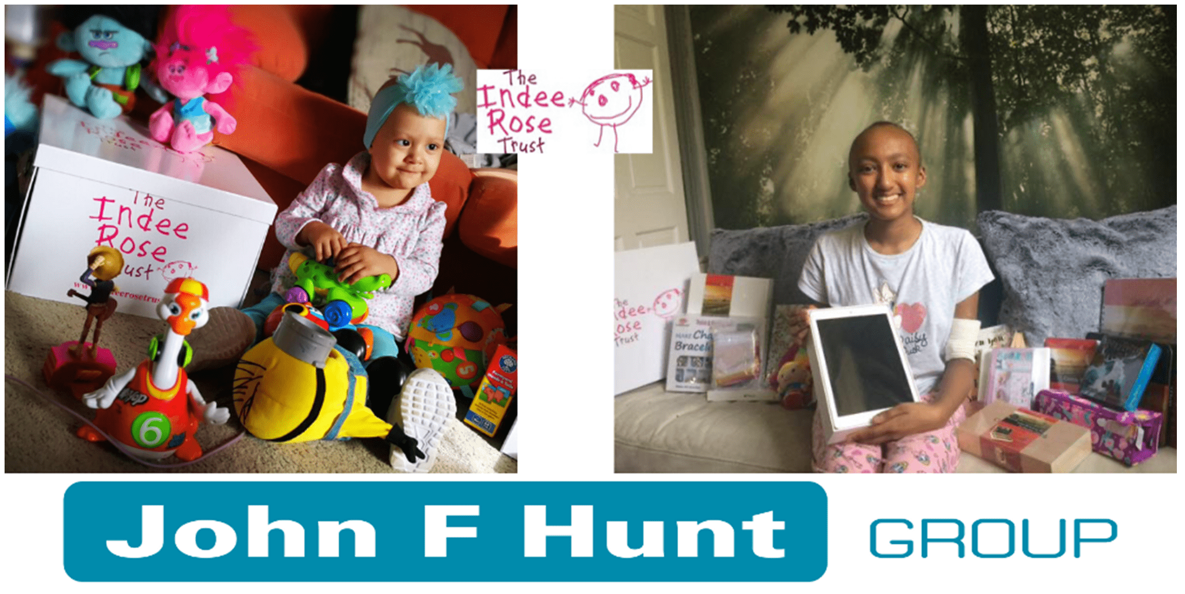 John F Hunt Group - The Indee Rose Trust charity - children sitting with donations