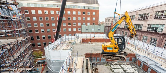 150 Holborn. December 2018. John F Hunt Demolition site - plant being lifted over site