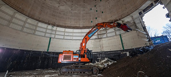 Oxted Gas storage plant. John F Hunt Demolition Site - excavator on site
