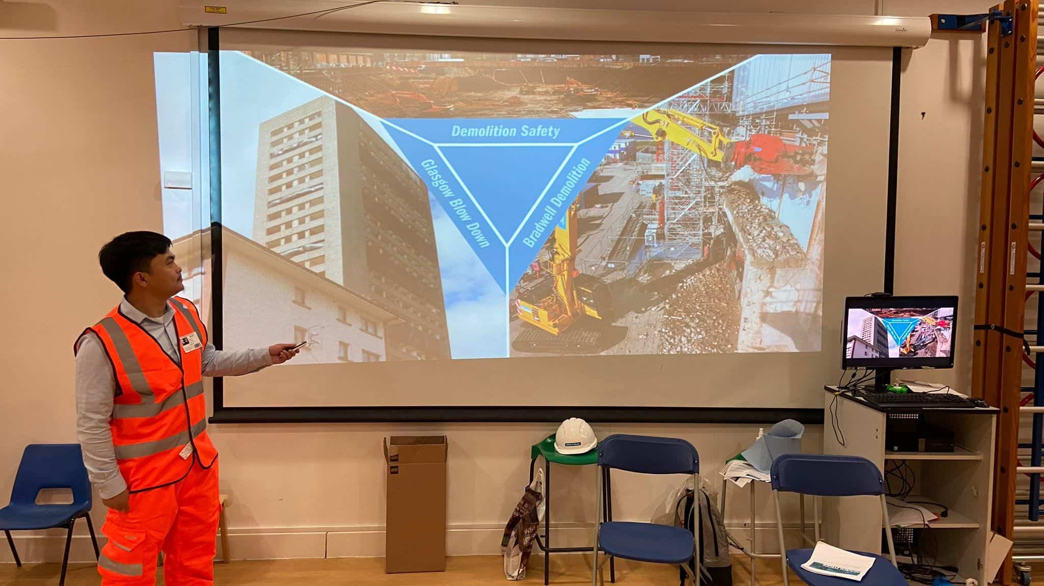 222222222222222 Demolition and Construction Careers Assembly - Marc Alay presenting with presentation in background